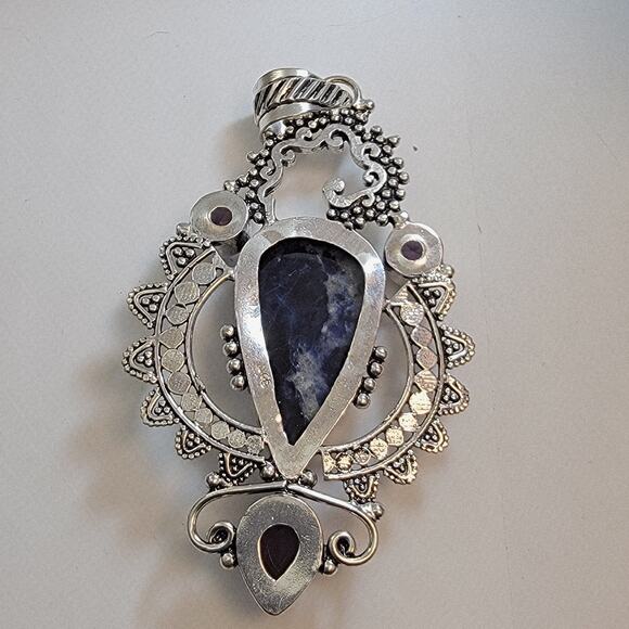 Necklace Pendants Iolite & Amethyst Handmade Jewelry in Sterling Silver Design - Picture 4 of 10